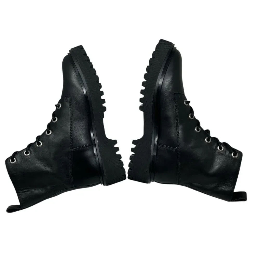 Madewell Black Leather The Shelton Lace-Up Combat Boots Moto New NG667 Womens 7‎